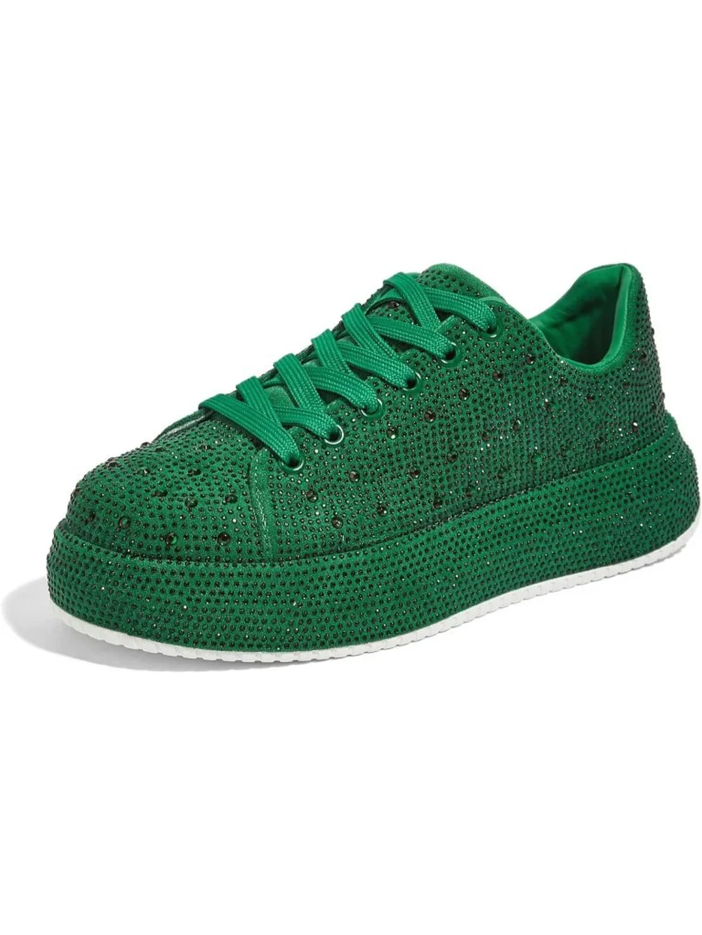 🆕Women's Green Sparkly Glitter Bling Tennis Rhinestone Platform Sneakers